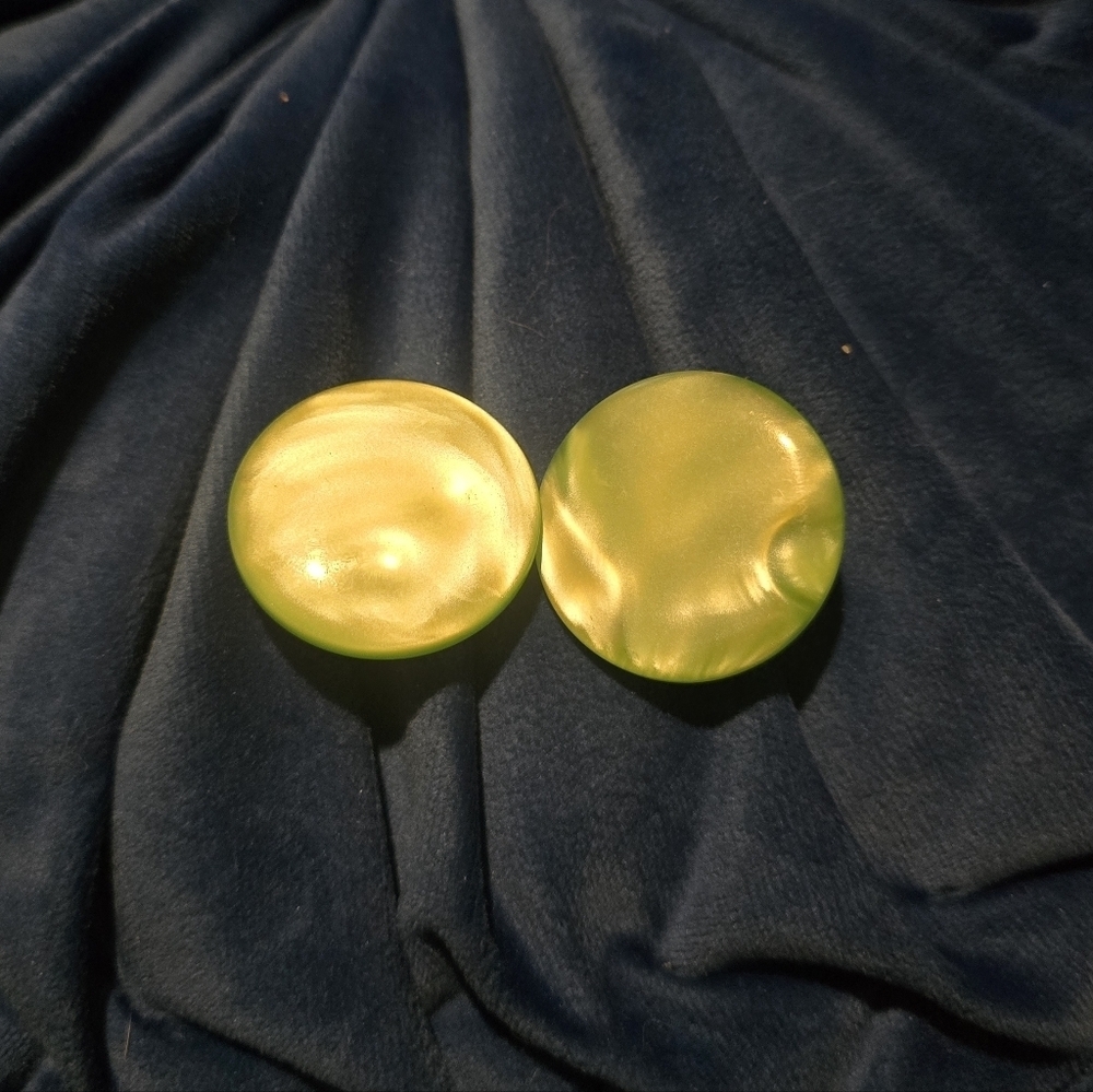 Vintage Metallic Green Button Clip-On Earrings